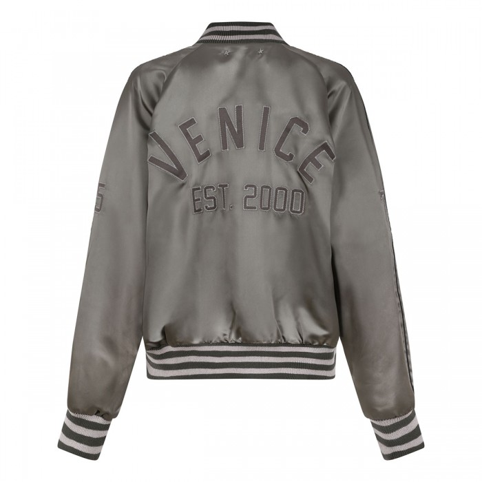 Green satin bomber jacket