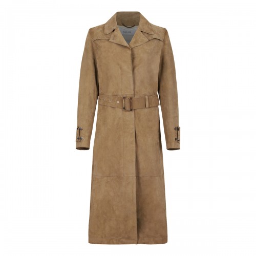 Sand hue suede trench coat