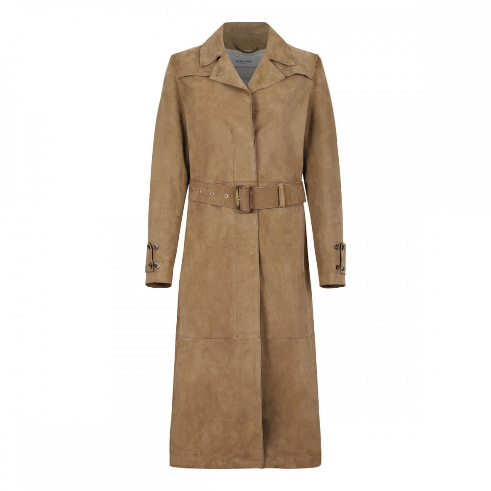 Sand hue suede trench coat
