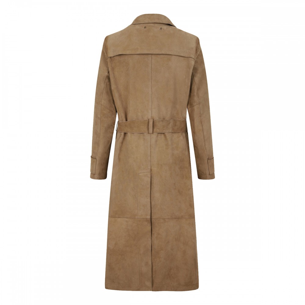 Sand hue suede trench coat
