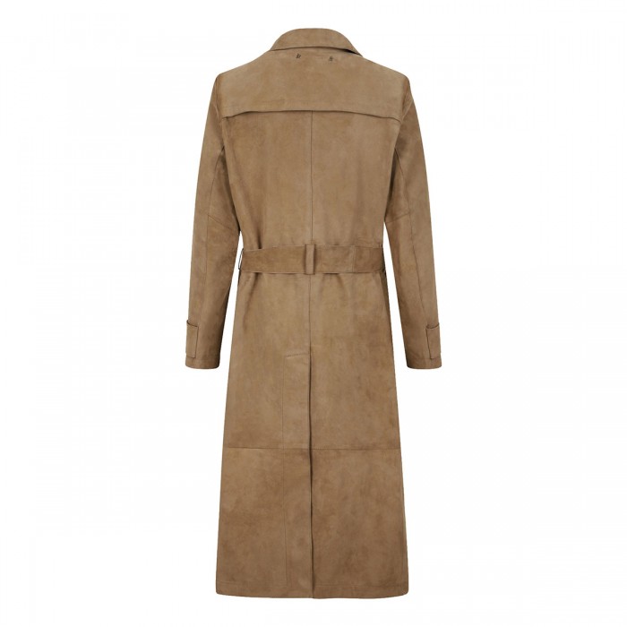 Sand hue suede trench coat