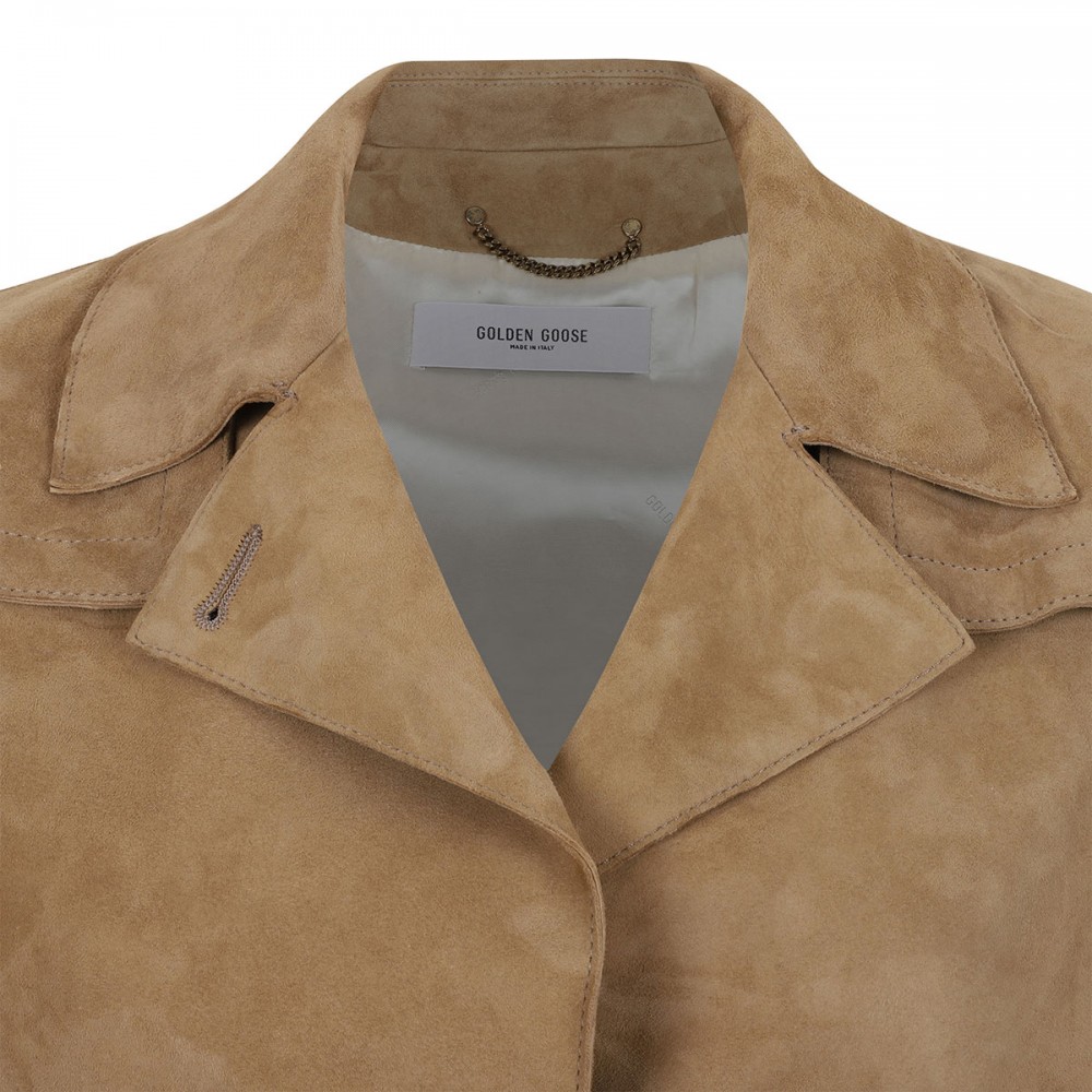 Sand hue suede trench coat