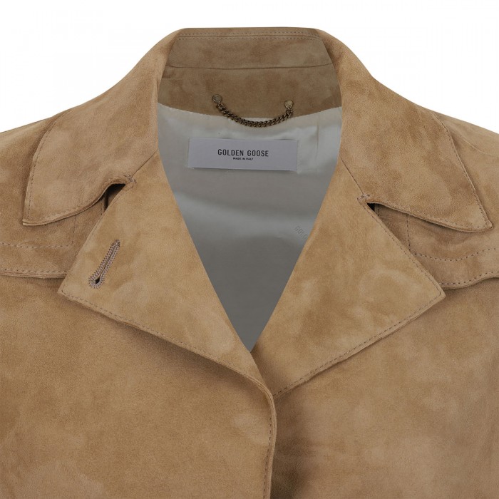 Sand hue suede trench coat