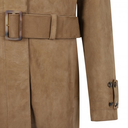 Sand hue suede trench coat 2