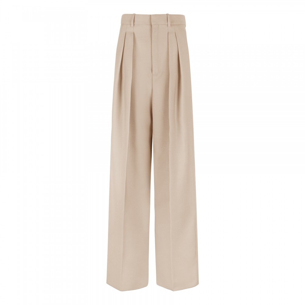 Beige wool and silk blend pants