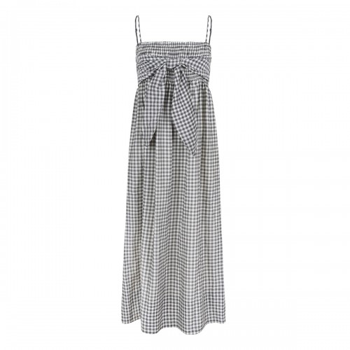 Gingham cotton-silk tie dress