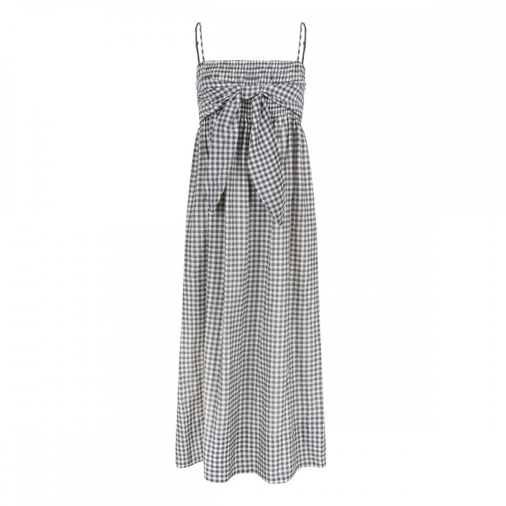 Gingham cotton-silk tie dress