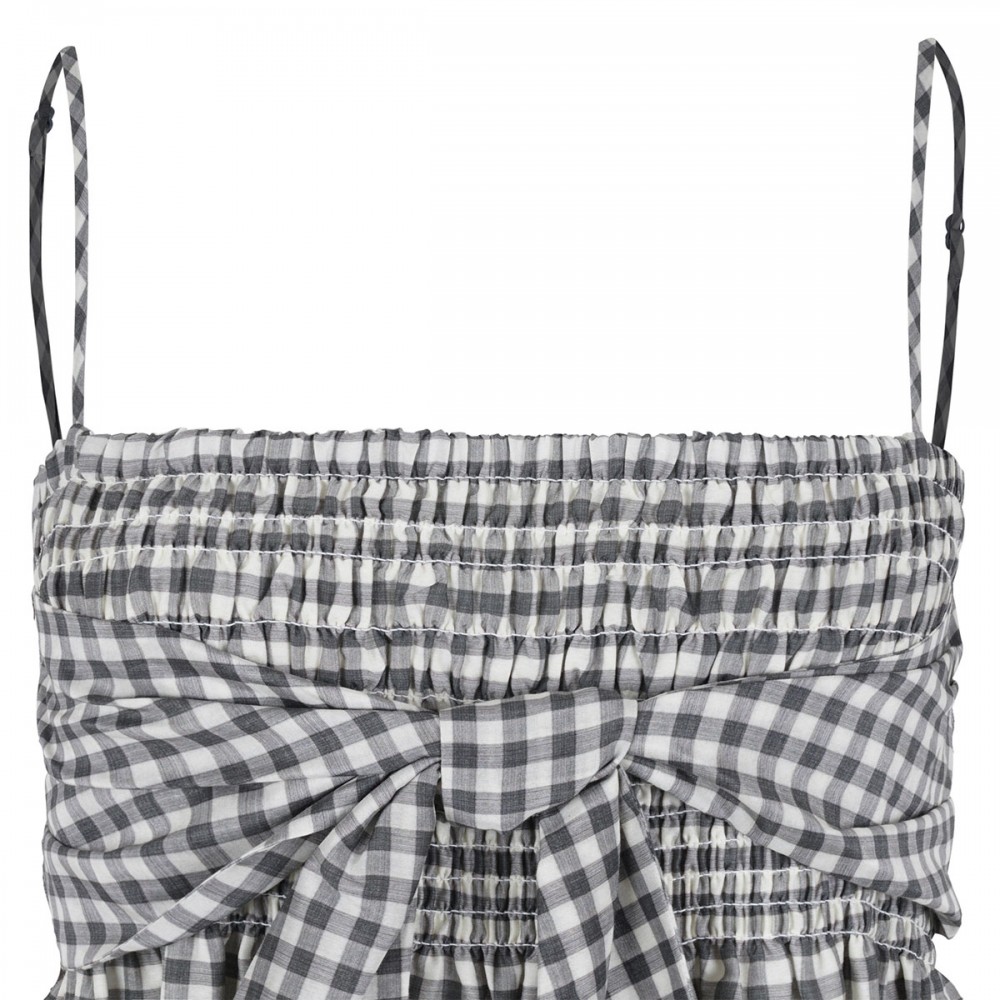 Gingham cotton-silk tie dress
