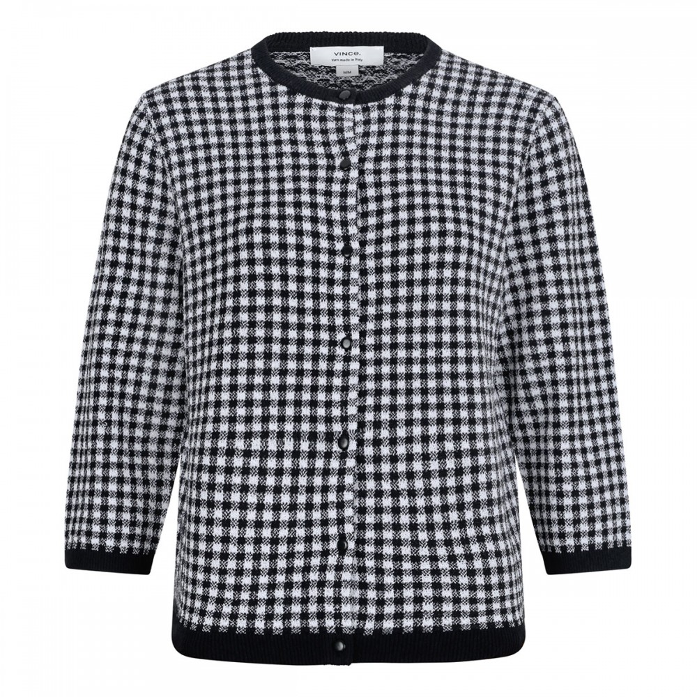 Gingham wool-blend cardigan
