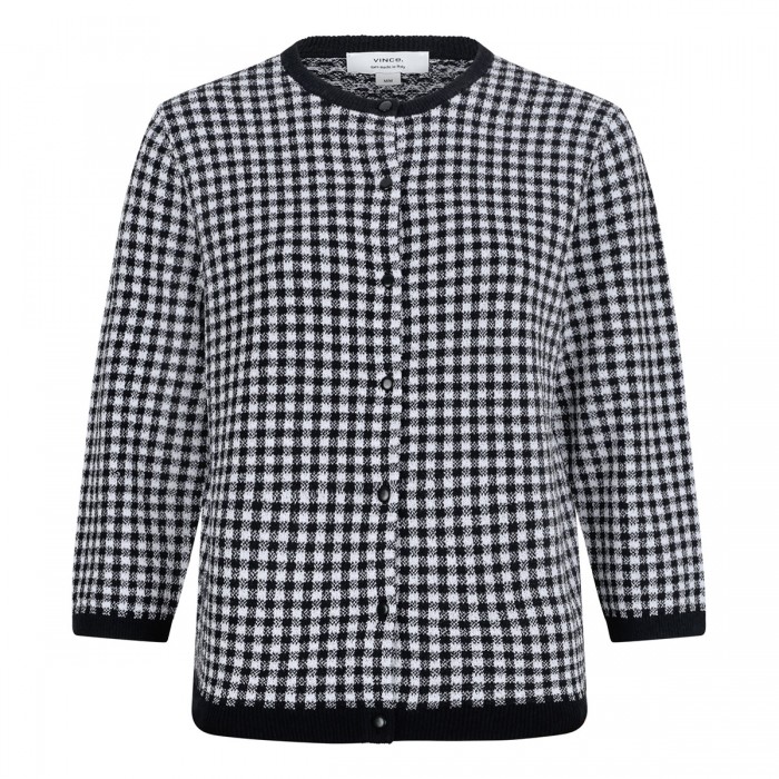 Gingham wool-blend cardigan