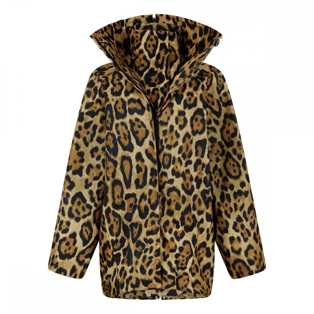 Layered leopard twill coat