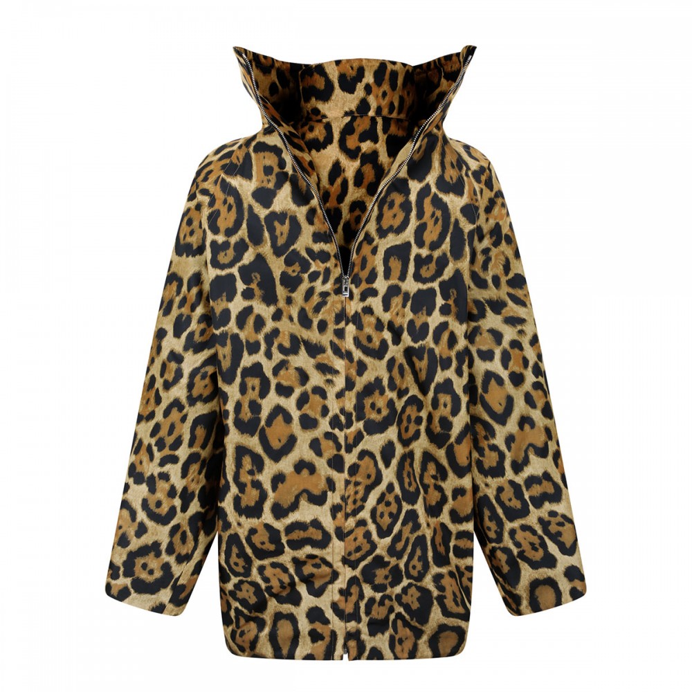 Layered leopard twill coat