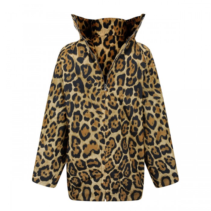 Layered leopard twill coat
