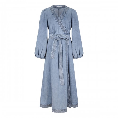 Indra denim wrap midi dress