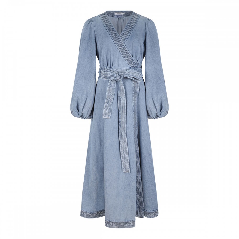 Indra denim wrap midi dress