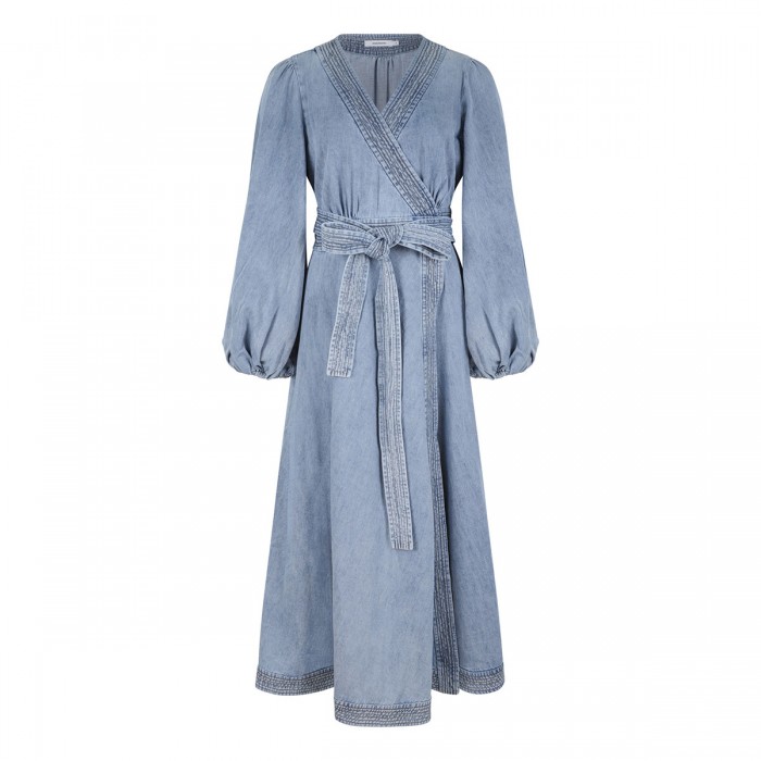 Indra denim wrap midi dress
