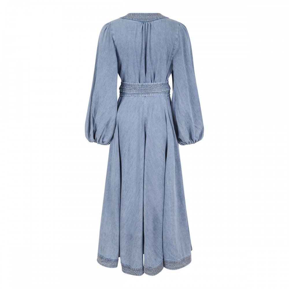 Indra denim wrap midi dress