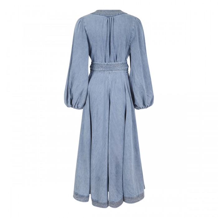 Indra denim wrap midi dress