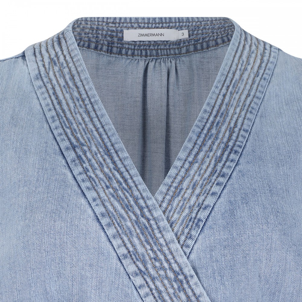 Indra denim wrap midi dress