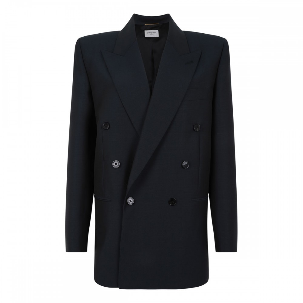 Double-breasted wool blend jacket