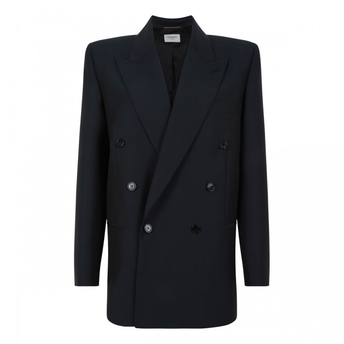 Double-breasted wool blend jacket