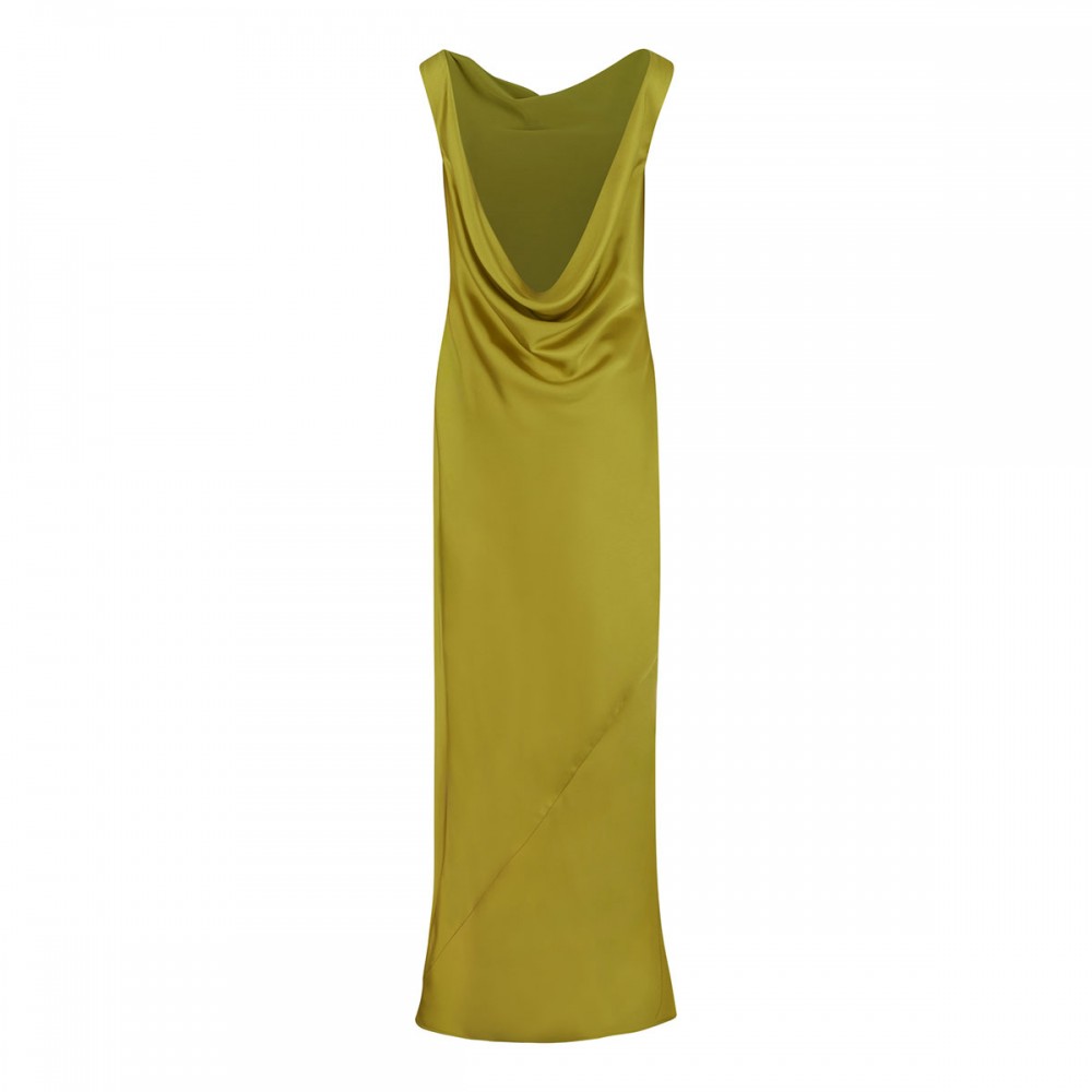 Acid green satin long dress