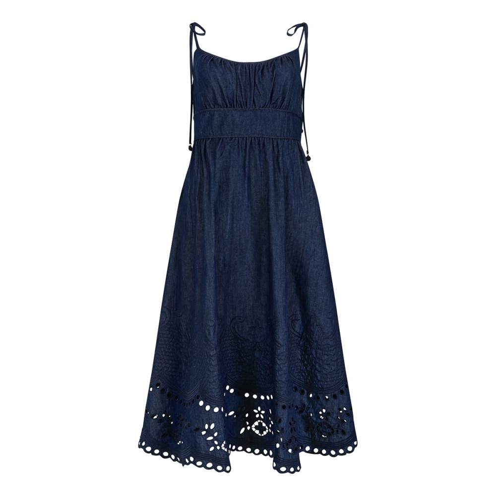 Mahon broderie denim midi dress