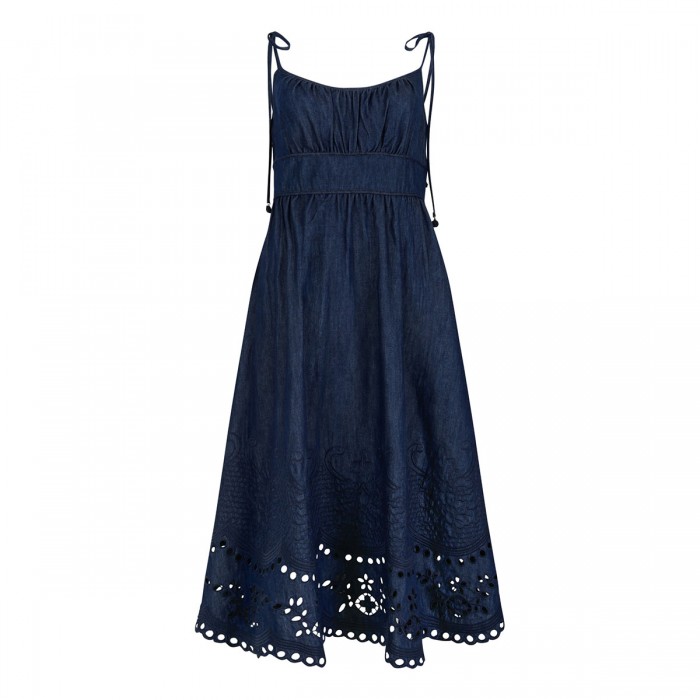 Mahon broderie denim midi dress