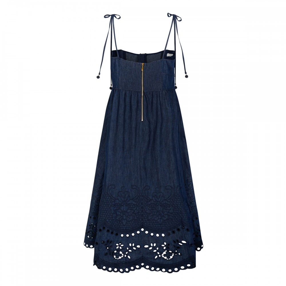 Mahon broderie denim midi dress