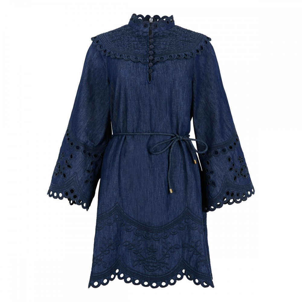 Mahon broderie denim mini dress