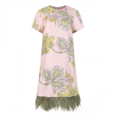 Mini swing dress with feathers