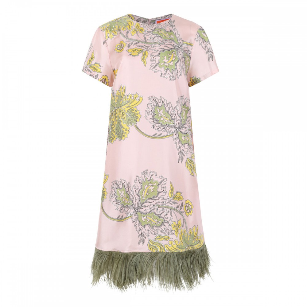 Mini swing dress with feathers