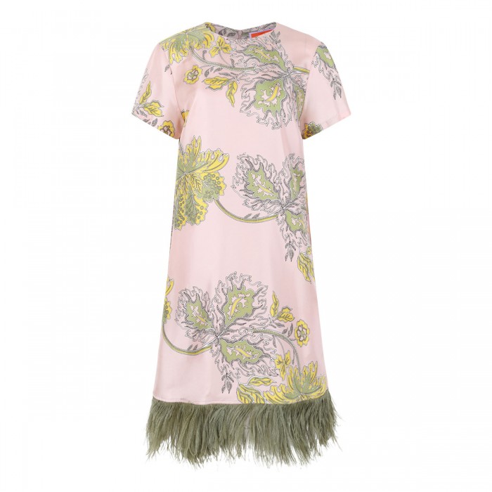 Mini swing dress with feathers