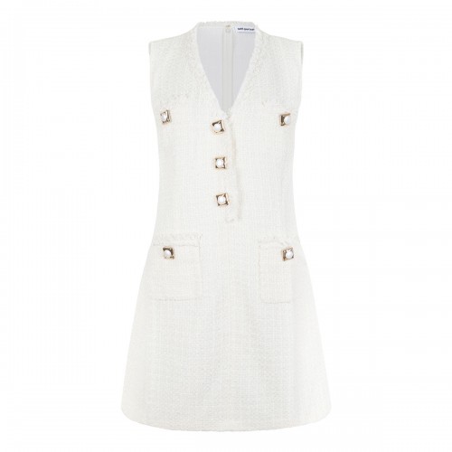 Cream sleeveless boucle...