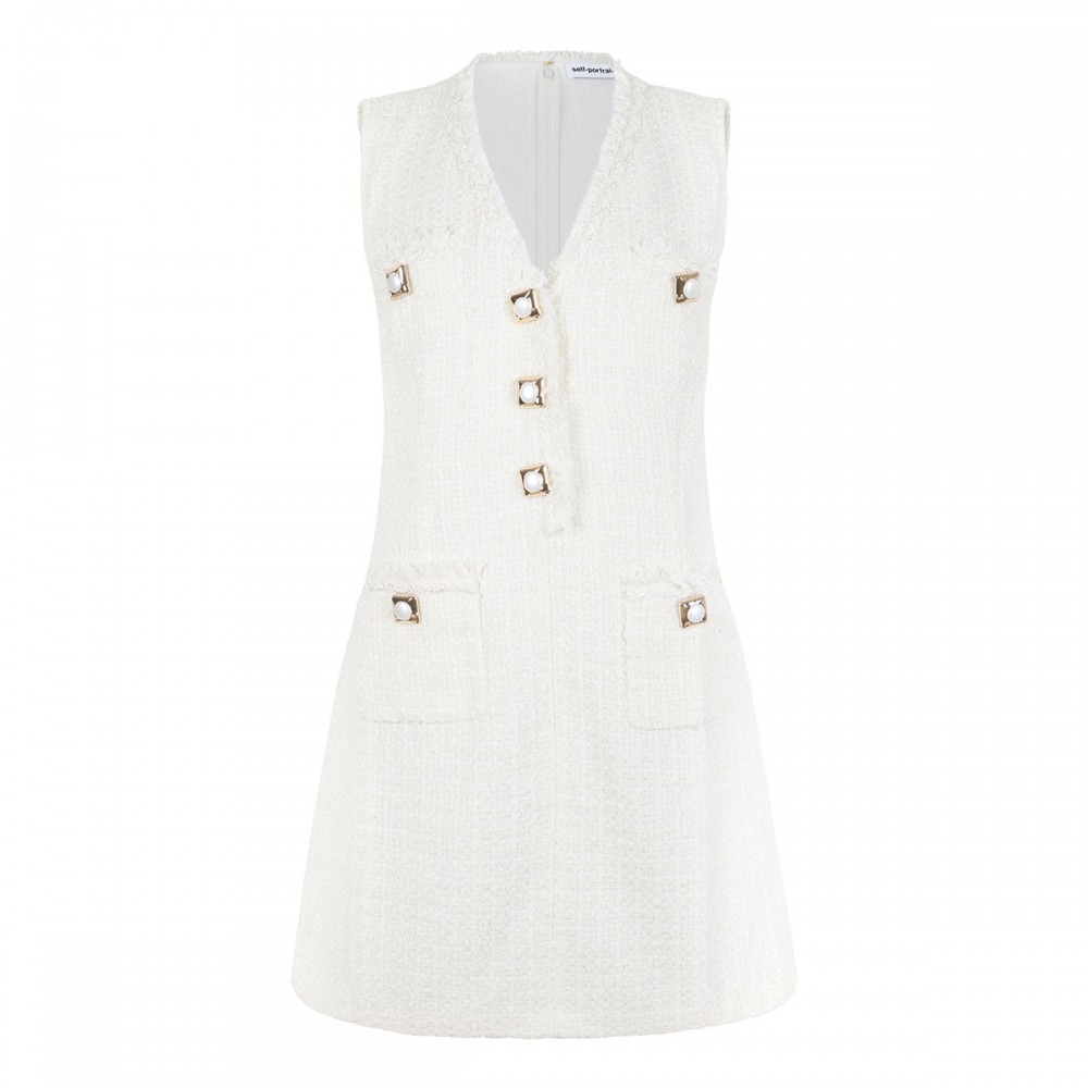 Cream sleeveless boucle mini dress