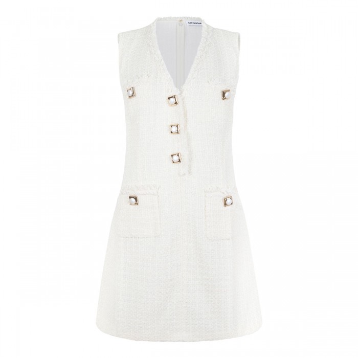 Cream sleeveless boucle mini dress
