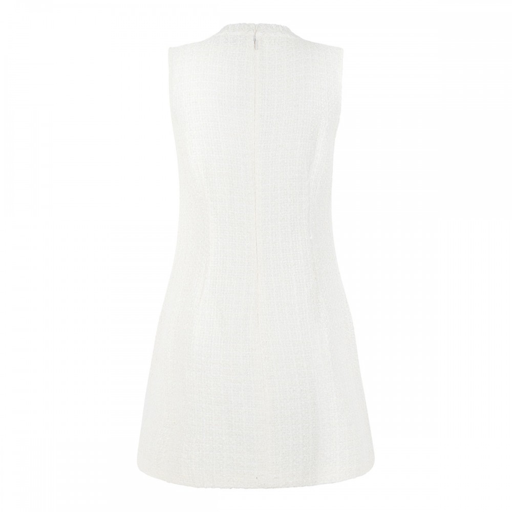 Cream sleeveless boucle mini dress