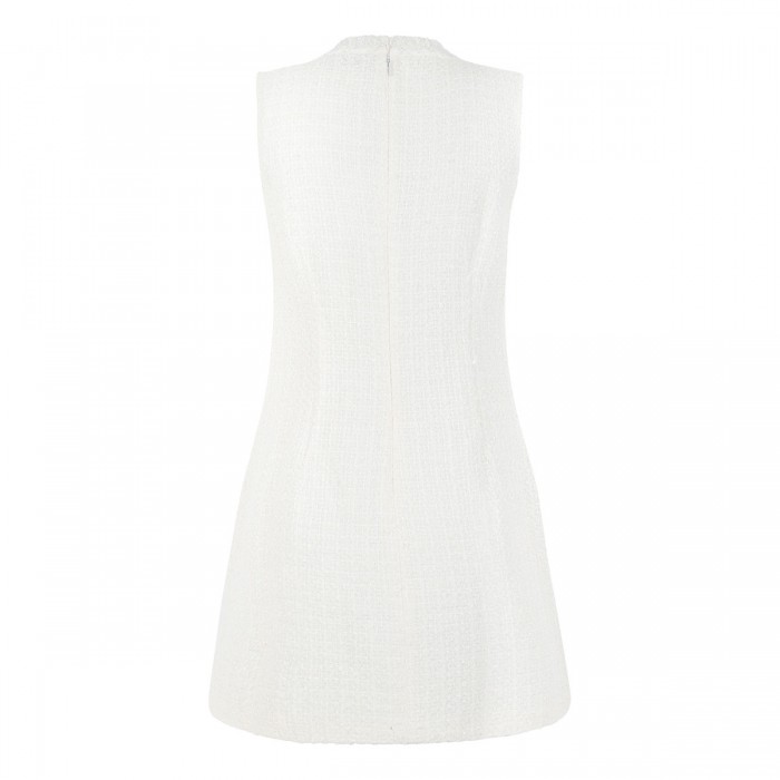 Cream sleeveless boucle mini dress