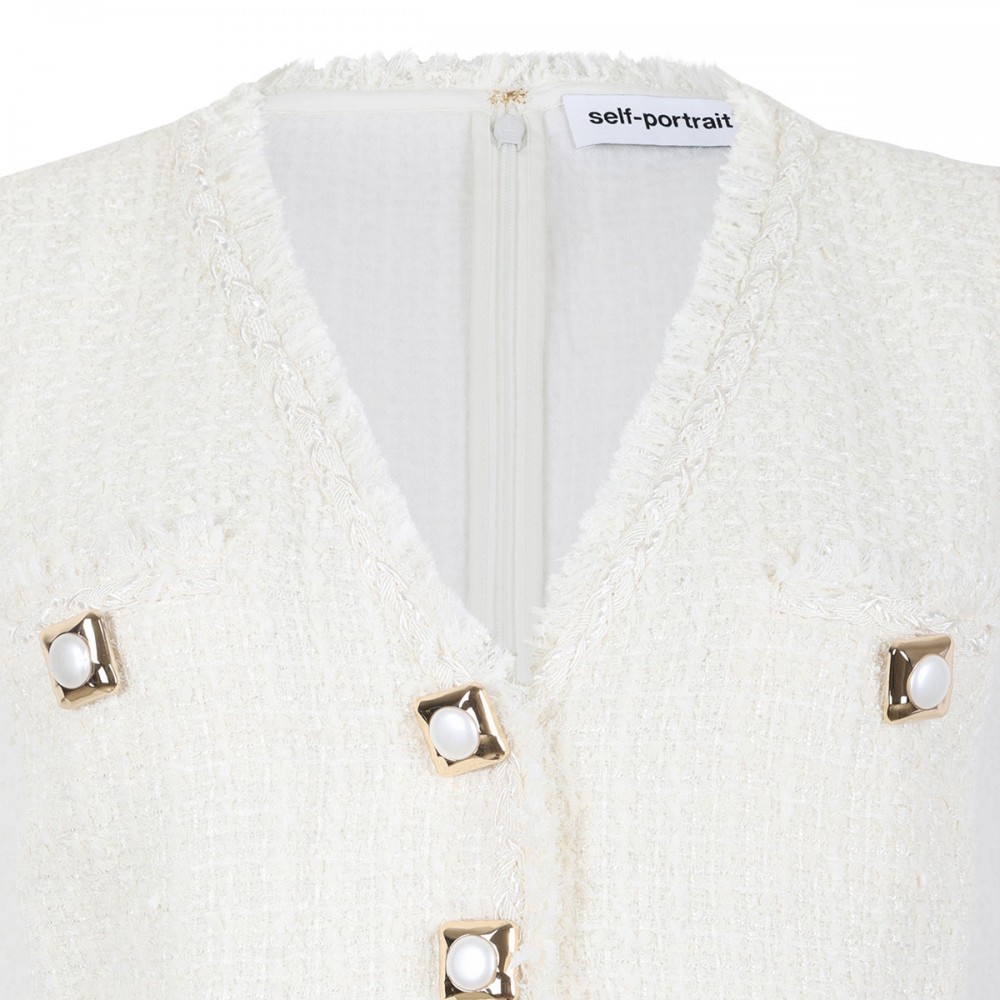 Cream sleeveless boucle mini dress