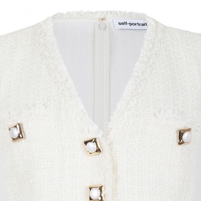 Cream sleeveless boucle mini dress
