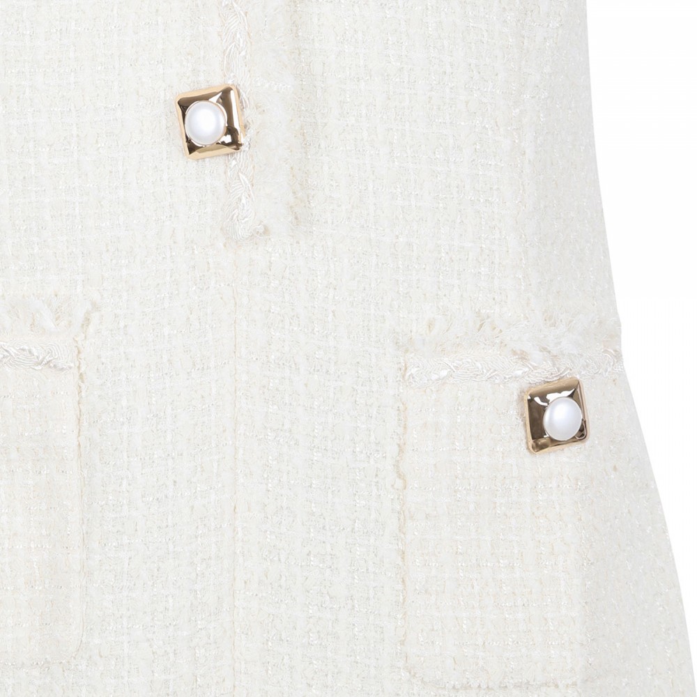 Cream sleeveless boucle mini dress