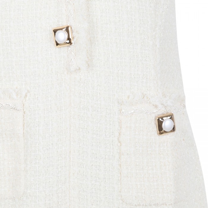 Cream sleeveless boucle mini dress