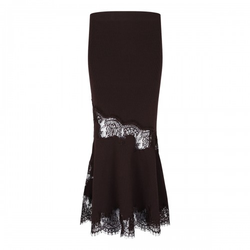 Brown ribbed knit midi skirt