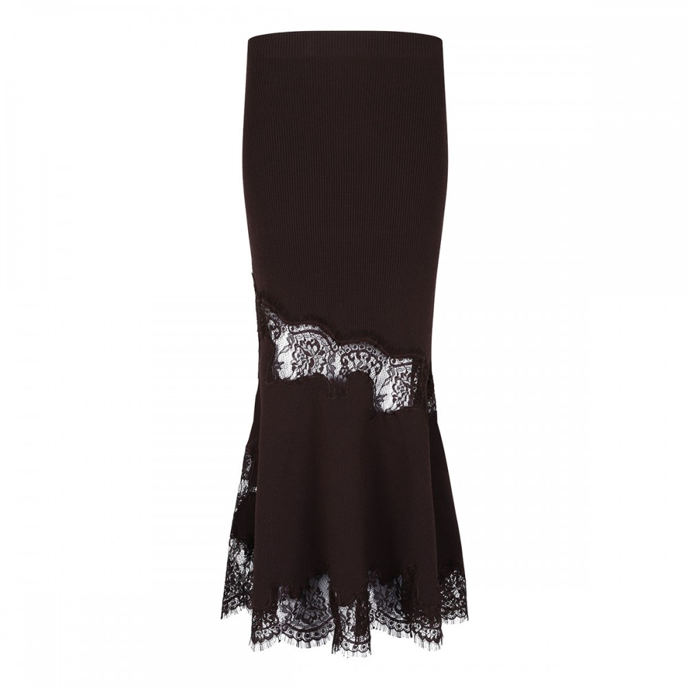 Brown ribbed knit midi skirt