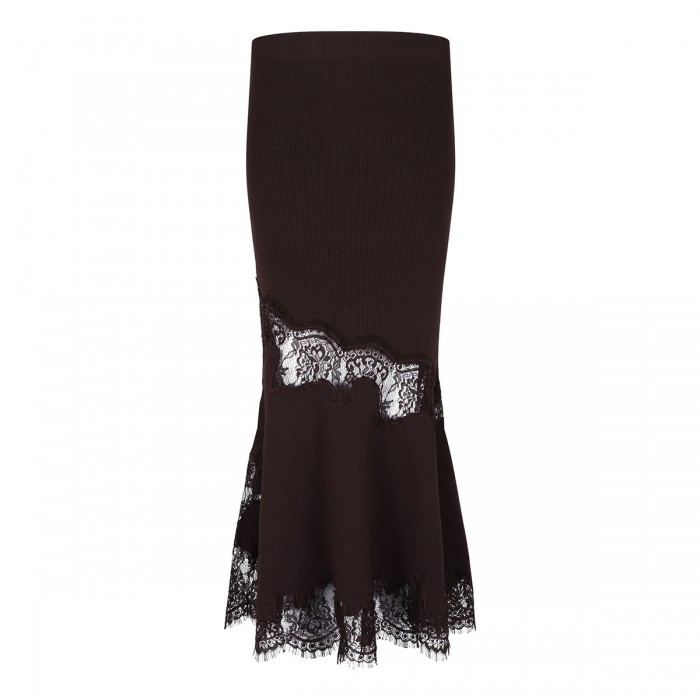 Brown ribbed knit midi skirt