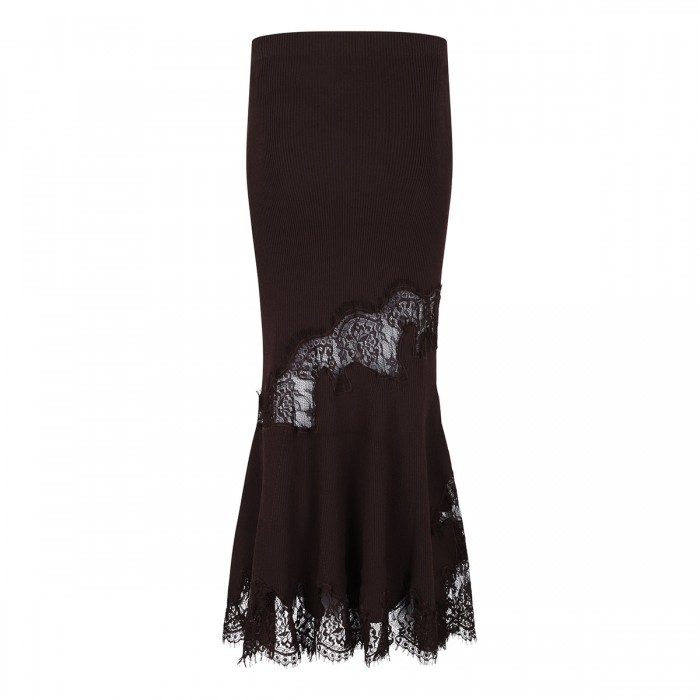 Brown ribbed knit midi skirt