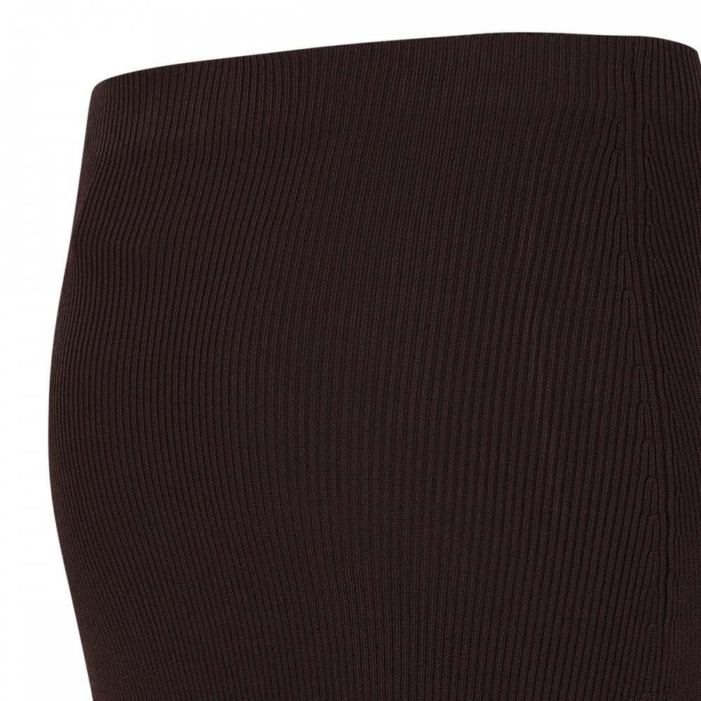 Brown ribbed knit midi skirt