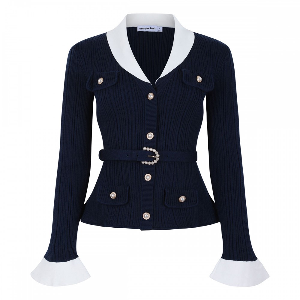 Navy ribbed knit cardigan