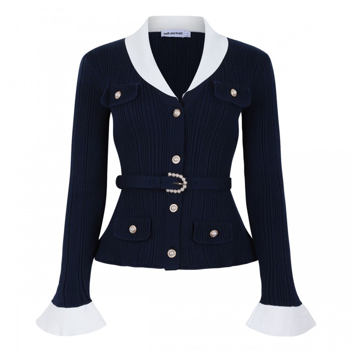 Navy ribbed knit cardigan