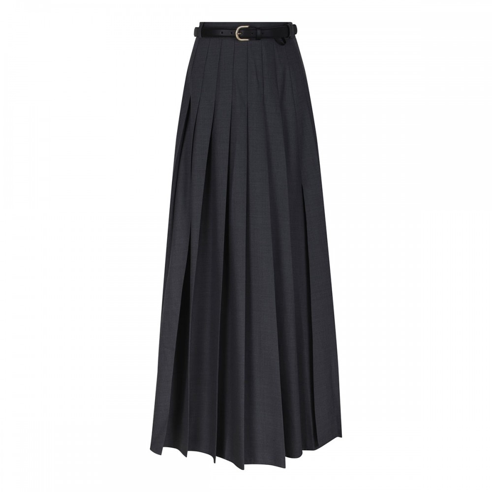 Gray pleated maxi skirt
